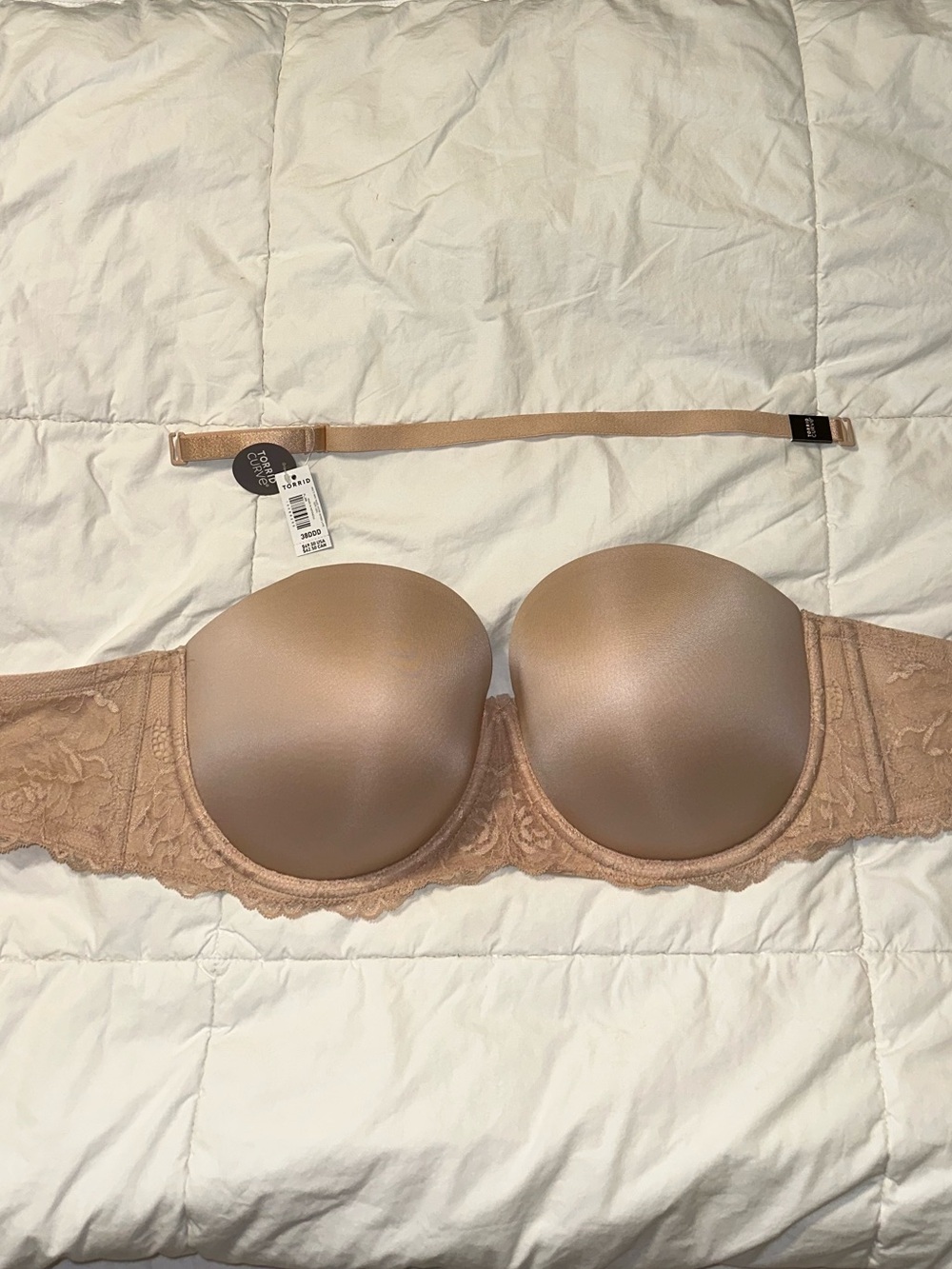 Torrid Strapless Nude Lace Balcony Bra with Removable Strap